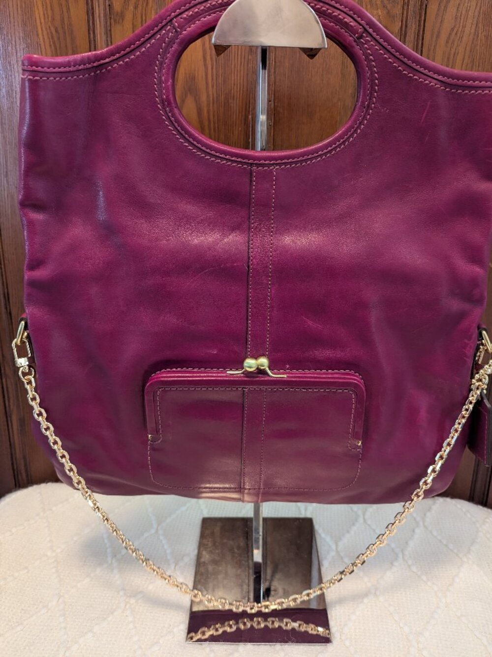 Coach Ergo Convertible Magenta  Kiss-lock Shoulder Bag Leather Handbag Foldover